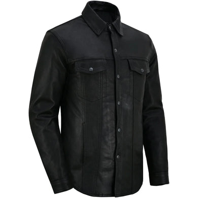 Men's Premium Lightweight Black Leather Shirt
