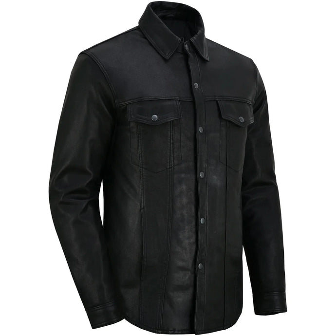 Men's Premium Lightweight Black Leather Shirt