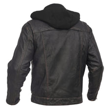 Load image into Gallery viewer, Men&#39;s Black Lightweight Drum Dyed  Distressed Lambskin Jacket with Removable Hoodie