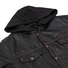 Load image into Gallery viewer, Men&#39;s Black Lightweight Drum Dyed  Distressed Lambskin Jacket with Removable Hoodie