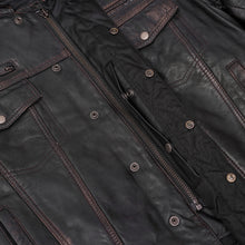 Load image into Gallery viewer, Men&#39;s Black Lightweight Drum Dyed  Distressed Lambskin Jacket with Removable Hoodie