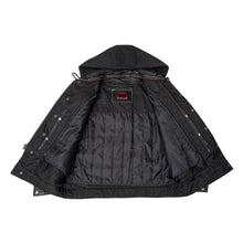 Load image into Gallery viewer, Men&#39;s Black Lightweight Drum Dyed  Distressed Lambskin Jacket with Removable Hoodie