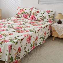 Load image into Gallery viewer, DaDa Bedding Romantic Roses Floral Bed Skirt - Matching Pink &amp; White Ruffled Dust Ruffle for Quilted Coverlet Set - Lightweight &amp; Breathable Polyester Bedskirt