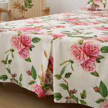Load image into Gallery viewer, DaDa Bedding Romantic Roses Floral Bed Skirt - Matching Pink &amp; White Ruffled Dust Ruffle for Quilted Coverlet Set - Lightweight &amp; Breathable Polyester Bedskirt