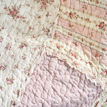 Load image into Gallery viewer, DaDalogy Cotton Patchwork Throw Blanket - Floral Cottage Quilted Reversible Blush Pink &amp; Cream Shabby Chic Botanical Ruffle Design - Vintage Garden Rose Pastel Accents (3031)- 50 x 60