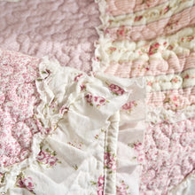 Load image into Gallery viewer, DaDalogy Cotton Patchwork Throw Blanket - Floral Cottage Quilted Reversible Blush Pink &amp; Cream Shabby Chic Botanical Ruffle Design - Vintage Garden Rose Pastel Accents (3031)- 50 x 60