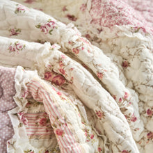 Load image into Gallery viewer, DaDalogy Cotton Patchwork Throw Blanket - Floral Cottage Quilted Reversible Blush Pink &amp; Cream Shabby Chic Botanical Ruffle Design - Vintage Garden Rose Pastel Accents (3031)- 50 x 60
