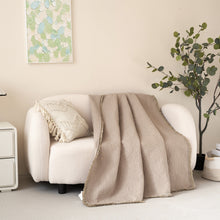 Load image into Gallery viewer, DaDa Bedding Elegant Fringed Cotton Quilted Throw Blanket - Luxurious Solid Soft Paisley Pattern, Cozy Lightweight Lap Throw, Perfect for Couch or Bed, Neutral Sandy Taupe Tan Beige, 50x60 Inches