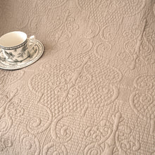 Load image into Gallery viewer, DaDa Bedding Elegant Fringed Cotton Quilted Throw Blanket - Luxurious Solid Soft Paisley Pattern, Cozy Lightweight Lap Throw, Perfect for Couch or Bed, Neutral Sandy Taupe Tan Beige, 50x60 Inches