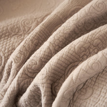 Load image into Gallery viewer, DaDa Bedding Elegant Fringed Cotton Quilted Throw Blanket - Luxurious Solid Soft Paisley Pattern, Cozy Lightweight Lap Throw, Perfect for Couch or Bed, Neutral Sandy Taupe Tan Beige, 50x60 Inches