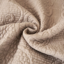 Load image into Gallery viewer, DaDa Bedding Elegant Fringed Cotton Quilted Throw Blanket - Luxurious Solid Soft Paisley Pattern, Cozy Lightweight Lap Throw, Perfect for Couch or Bed, Neutral Sandy Taupe Tan Beige, 50x60 Inches