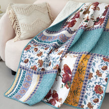 Load image into Gallery viewer, Tache Cotton Patchwork Old World Garden Pastel Blue Yellow Red Hummingbirds Quilted Throw Blanket (JHW-936)