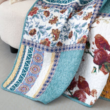 Load image into Gallery viewer, Tache Cotton Patchwork Old World Garden Pastel Blue Yellow Red Hummingbirds Quilted Throw Blanket (JHW-936)