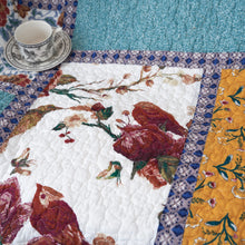 Load image into Gallery viewer, Tache Cotton Patchwork Old World Garden Pastel Blue Yellow Red Hummingbirds Quilted Throw Blanket (JHW-936)