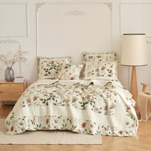 Load image into Gallery viewer, DaDalogy Enchanted Meadow Quilt Set - Victoria Garden Delicate Floral Symphony in Beige, Rose, and Soft Green, Luxuriously Soft Quilted Bedspread Set
