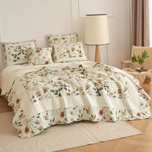 Load image into Gallery viewer, DaDalogy Enchanted Meadow Bed in a bag Set - Victoria Garden Delicate Floral Symphony in Beige, Rose, and Soft Green, Luxuriously Soft Quilted Set