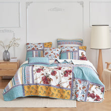 Load image into Gallery viewer, Tache Old World Garden Pastel Blue Yellow Red Hummingbirds Cotton Patchwork Quilt Set (JHW-936)