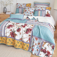Load image into Gallery viewer, Tache Old World Garden Pastel Blue Yellow Red Hummingbirds Cotton Patchwork Quilt Set (JHW-936)