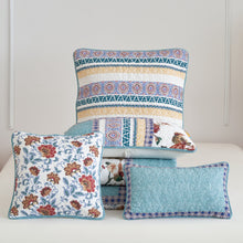 Load image into Gallery viewer, Tache Cotton Turquoise Blue Geometric Patchwork Border Old World Lumbar Pillow Sham (JHW-936)