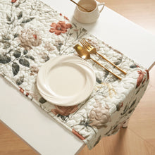Load image into Gallery viewer, DaDalogy Enchanted Meadow Reversible Dinner Table Runner - Floral Elegance in Beige, Rose, and Soft Olive Green, Premium Soft Microfiber Quilted Table Runner