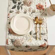 Load image into Gallery viewer, DaDalogy Enchanted Meadow Reversible Dinner Table Runner - Floral Elegance in Beige, Rose, and Soft Olive Green, Premium Soft Microfiber Quilted Table Runner