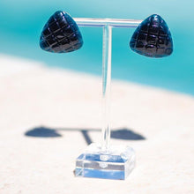Load image into Gallery viewer, Royal Black Hatched Triangle Stud Earrings