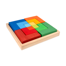 Load image into Gallery viewer, **Pre-order (Ships in 2-3 Weeks)**12 Pcs STAINED Large Rainbow Wooden Creative Puzzle Square Blocks with Storage Tray