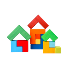 Load image into Gallery viewer, **Pre-order (Ships in 2-3 Weeks)**12 Pcs STAINED Large Rainbow Wooden Creative Puzzle Square Blocks with Storage Tray