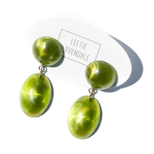 Load image into Gallery viewer, Olive Green Aura Glow Jelly Bean Earrings