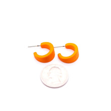 Load image into Gallery viewer, Sun Orange Velvet Matte Mini Boom Hoop Earrings