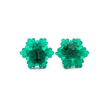 Load image into Gallery viewer, Emerald Jade Green Carved Resin Floral Cluster Stud Earrings