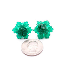 Load image into Gallery viewer, Emerald Jade Green Carved Resin Floral Cluster Stud Earrings