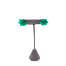 Load image into Gallery viewer, Emerald Jade Green Carved Resin Floral Cluster Stud Earrings