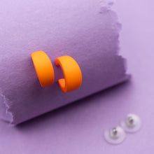 Load image into Gallery viewer, Sun Orange Velvet Matte Mini Boom Hoop Earrings