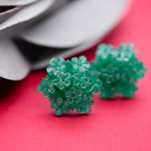Load image into Gallery viewer, Emerald Jade Green Carved Resin Floral Cluster Stud Earrings