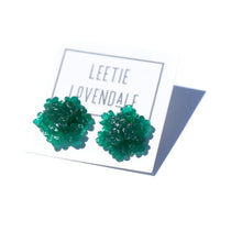 Load image into Gallery viewer, Emerald Jade Green Carved Resin Floral Cluster Stud Earrings