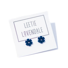 Load image into Gallery viewer, Navy Serrated Daisy Flower Stud Earrings