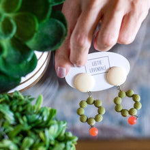 Load image into Gallery viewer, Cream Olive Daisy &amp; Pink Moonglow Retro Statement Earrings