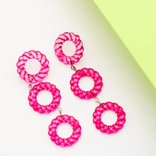 Load image into Gallery viewer, Hot Pink Twisted Tri Dot Donut Earrings