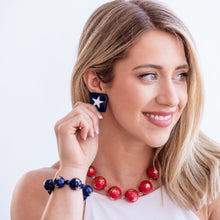 Load image into Gallery viewer, Navy Blue &amp; White Square Star Stud Earrings
