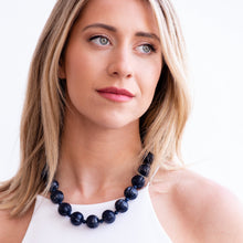 Load image into Gallery viewer, Navy Blue Carved Scalloped Lucite Marco Necklace