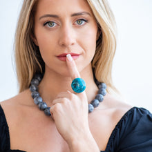 Load image into Gallery viewer, Capri Blue Speckled Granite Lucite Silver Cocktail Ring