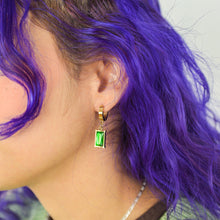 Load image into Gallery viewer, Green Gemstone Titanium Huggie Earrings