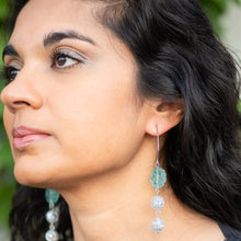 Load image into Gallery viewer, Seafoam Carved &amp; Silver Floral Hex Drop Earrings