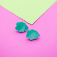Load image into Gallery viewer, Teal Green Moonglow Leaf Stud Earrings