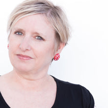 Load image into Gallery viewer, Navy Blue and White Polka Dot Retro Stud Earrings