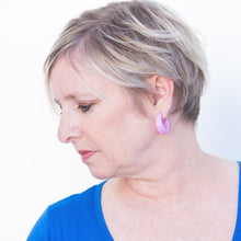 Load image into Gallery viewer, Pink Pinched Bulb Hoop Earrings