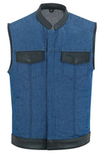 Load image into Gallery viewer, Men's Upgraded Broken Blue Denim Motorcycle Vest w/Leather Trimming