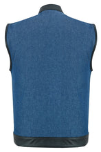 Load image into Gallery viewer, Men's Upgraded Broken Blue Denim Motorcycle Vest w/Leather Trimming