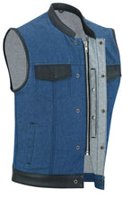 Load image into Gallery viewer, Men's Upgraded Broken Blue Denim Motorcycle Vest w/Leather Trimming